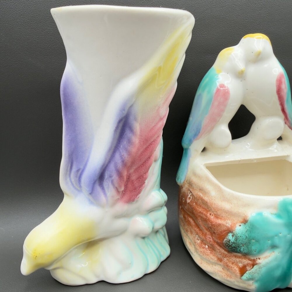 Vintage Wall Pockets Vase Planter Morton Art Pottery Bird of Paradise Pastels - Picture 2 of 16